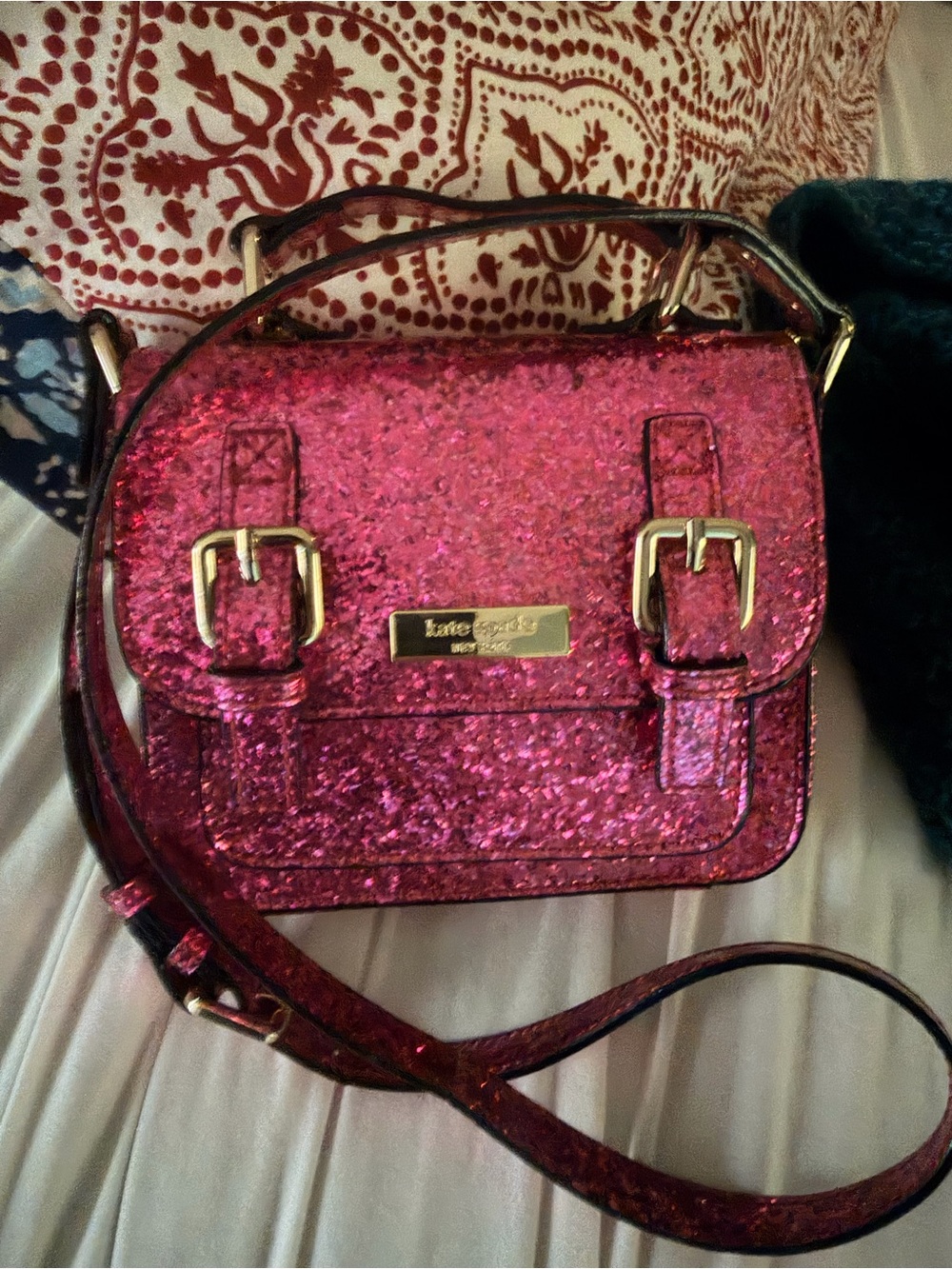 kate spade glitter mini satchel in fuchsia